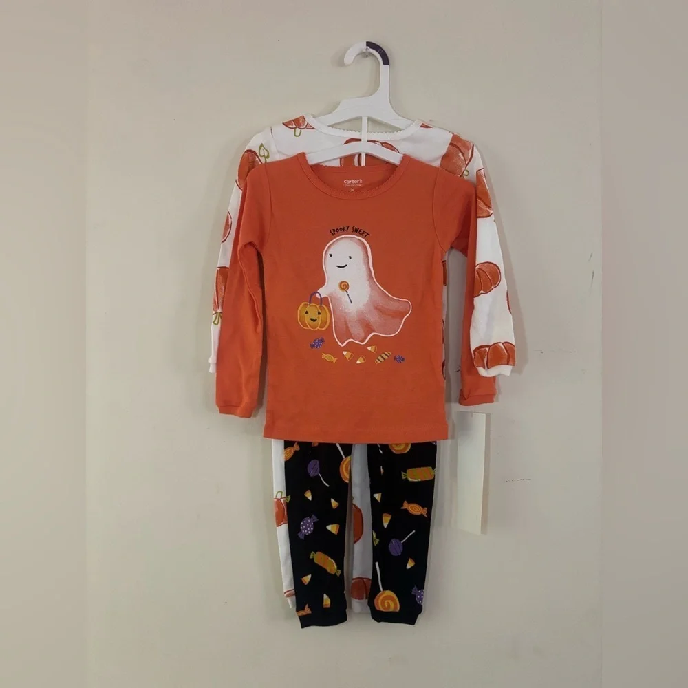 Carter's Just One You Girls' 4pc Cotton Long Sleeve Ghost Halloween Pajama Set